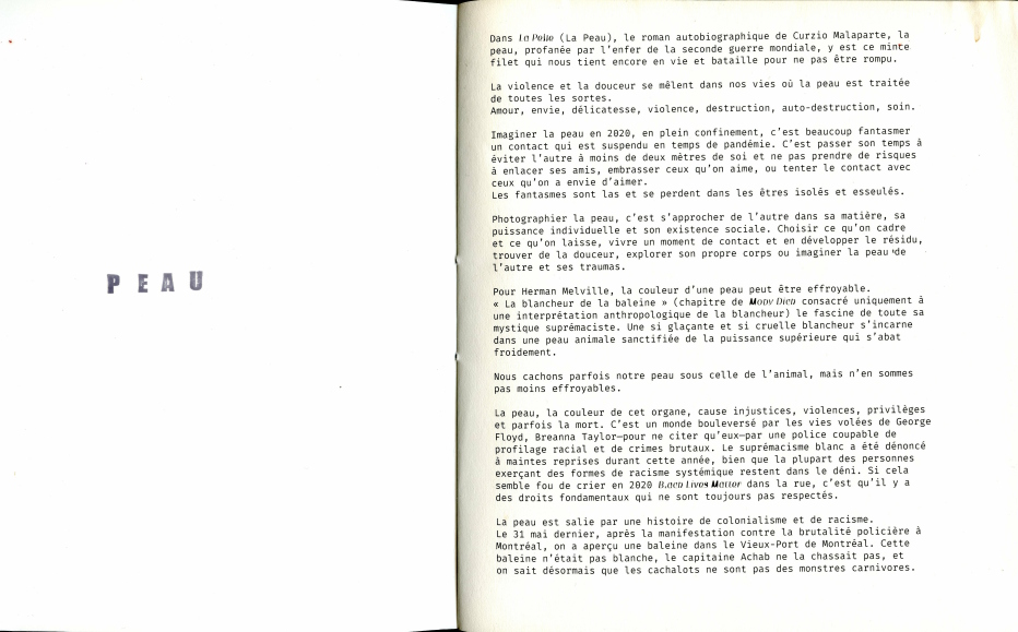 first page of the zine Peau, with introduction text